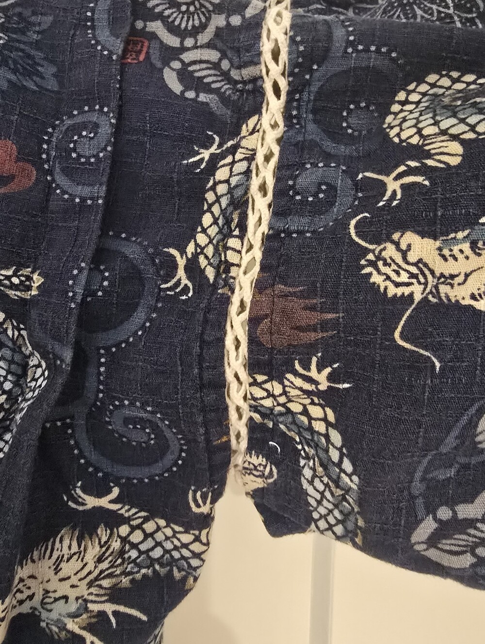 🎰Japanese Jinbei Women's Navy Dragon Print Wrap Top Gang Buster - Picture 8 of 9